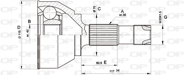 OPEN PARTS Šarnīru komplekts, Piedziņas vārpsta CVJ5458.10